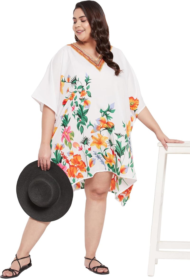 Oussum Short Caftans for Women Plus Size Kaftan Tunic Tops Polyester Summer Beach Clothing Mini Cover Ups Dress for Ladies - Image 3